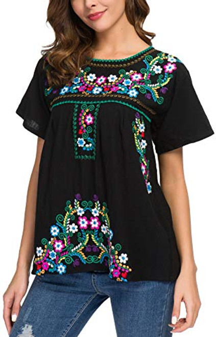 YZXDORWJ Women s Embroidered Mexican Peasant Blouse L B169