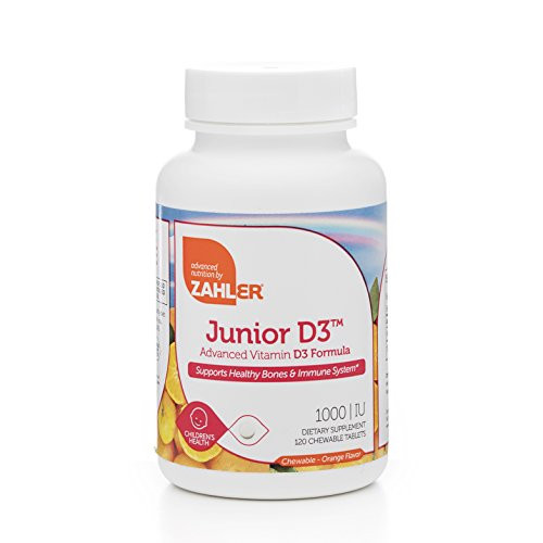 Zahler Junior D3 Chewable 1000IU Kids Vitamin D Great Tasting Chewable Vitamin D for Kids Optimal Vitamin D3 1000 IU for ChildrenCertified Kosher 120 Chewable Tablets