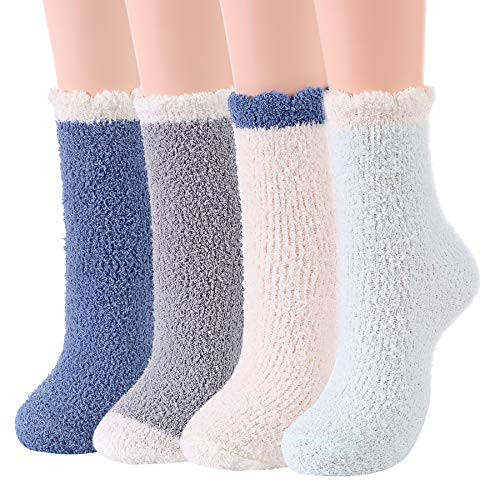 Zando Fuzzy Socks for Women Super Soft Slipper Socks Indoor Fluffy Socks Sleeping Cozy Socks Warm Winter Socks Microfiber Fuzzy Socks Christmas Home Socks Plush Socks 4 Pairs Solid One Size