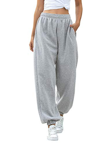 Zaxicht Womens Lounge Pants with Pockets High Waisted Workout Athletic Jogger Pants Baggy Sweatpants ThickGrey S