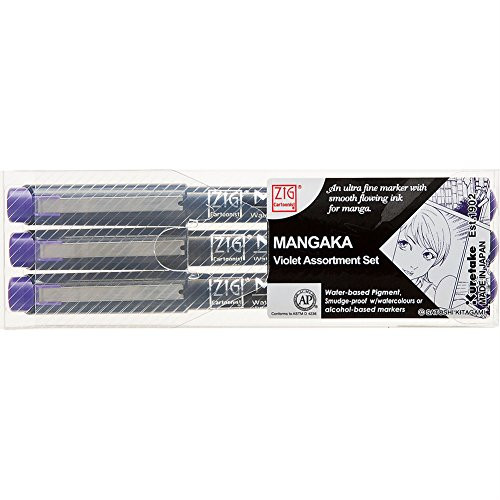 Kurecolor Zig Cartoonist Mangaka Marker Pen 3pc Set for Manga/Cartooning  Violet