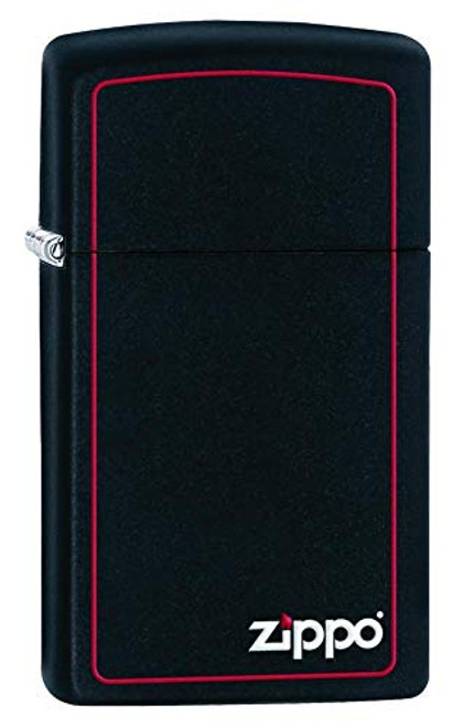 Zippo Slim Black Matte Lighter w/ Zippo Border  1618ZB