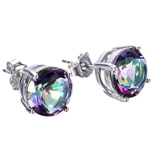 925 Sterling Silver Opal Stud Earrings  6mm Round Stud Earrings in White Gold or Rose Gold for Women  Rainbow Color 8mm
