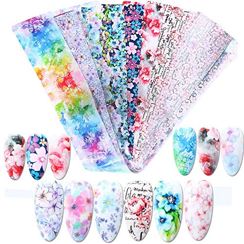 Nail Foil Transfer Stickers Flower Nail Art Supplies Foils Transfer Nail Decals 10 Sheets Starry Sky Paper Adhesive Foil Nail Stickers for Women Manicure Tips Decorations  Flowers