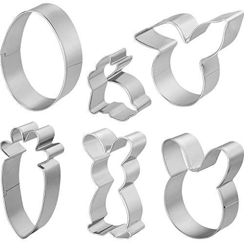 Patelai 6 Pieces Easter Cookie Cutter Set Stainless Steel Biscuit Cutter Egg Carrot Bunny Shaped Molds