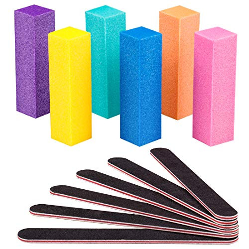 Nail Files and Buffer Professional Manicure Tools Kit with 6pcs Rectangular Art Care Buffer Block Tools and 6pcs 100 180 Grit Double sided Nail Files Use for Home or Salon Nail Art