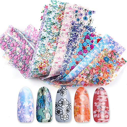 Macute Nail Foil Transfer Stickers Nails Supply Foil Decals 16 Designs Flower Nail Foils Transfers Nail Art Sticker for Women Fingernails and Toenails Acrylic Decorations Manicure Tips Wraps Charms