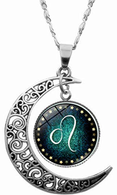 FLDC Dainty Crescent Half Moon 12 Constellation Zodiac Sign Astrology Horoscope Charm Chain Pendant Necklace Jewelry Leo