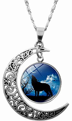 FLDC Personalized Crescent Half Moon Dome Moon Howling Wolf Charm Chain Circle Pendant Necklace Jewelry Style 24