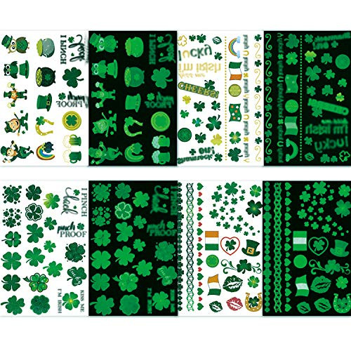 Konsait St Patrick Day Party Supplies 326Designs   St  Patrick s Day Tattoos Glow in The Dark Shamrock Irish Flag Temporary Tattoo Pot of Gold Tattoos for St Patricks Party Favor Decor Decoration 