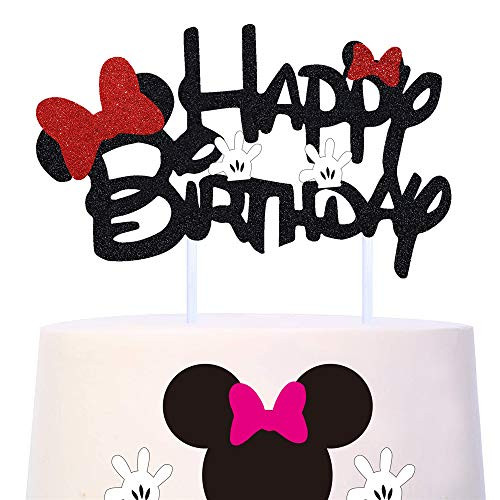 Mickey Inspired Happy Birthday Cake Topper  Black Glitter Boys Girl Birthday Party Decorations Supplies Mickey Inspired Happy Birthday Cake Topper  Black Glitter Boys Girl Birthday Party Decorations Supplies