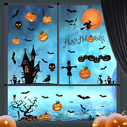 LessMo Halloween Window Clings  4 Sheets Halloween Window Sticker Decals  Pumpkin Patterns  for Kids  Window Glass Decoration  Halloween Party Supplies  Trick or Treat Party