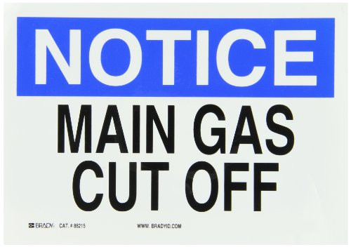 Brady 88215 Self Sticking Polyester Machine   Operational Sign  7  X 10   Legend  Main Gas Cut Off