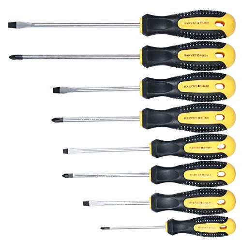 HARVET Professional 8-Piece Screwdriver Set Magnetic Flathead Phillips and Slotted NON-SKID COMFORTABLE Handle Repair Tool Kit with Case Antistatic