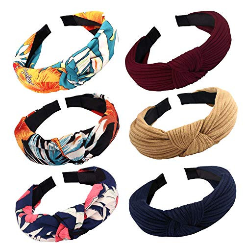 Wecoe 6 Pack Knotted Headband Wide Headbands Floral Flower Solid Color Hair Hoop Turban Hairband Vintage Fashion Hair Accessories for Women Girls Wecoe 6 Pack Knotted Headband Wide Headbands Floral Flower Solid Color Hair Hoop Turban Hairband Vintage Fashion Hair Accessories for Women Girls