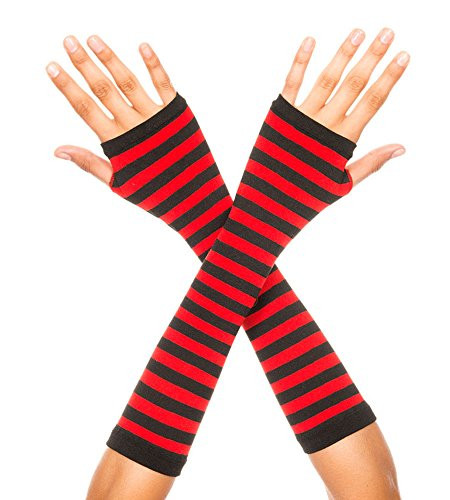 Music Legs Women s Opaque Stripes Arm Warmer  Black Red  One Size