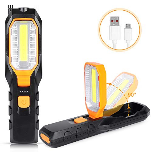 Haofy LED Work Light Rechargeable COB Inspection Light with 4 Modes Super Bright Worklight  Power Bank 90° Rotate Handheld Flashlight Work Lamp with Hook Magnet for Car Repair Home Use Emergency