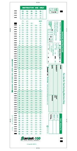 882 E Compatible Test Sheet  SCANTEST 100  100 question Sheet  25 Sheet Pack