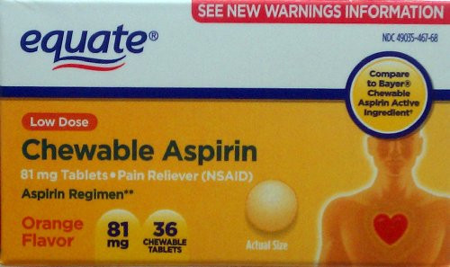 Equate Aspirin 81 Mg  Adult Low Dose  Orange Flavor  36 Chewable Tablets   Compare to Bayer Chewable Aspirin