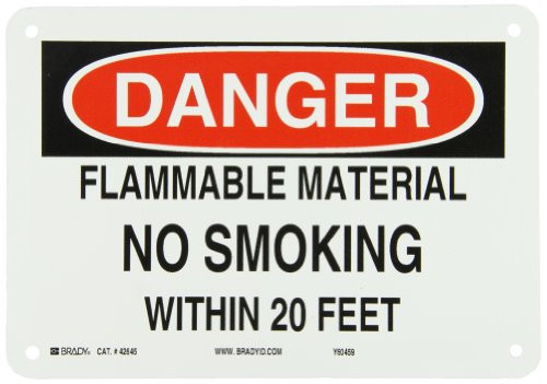 Brady 42645 Aluminum Chemical   Hazardous Materials Sign  7  X 10   Legend  Flammable Material No Smoking Within 20 Feet