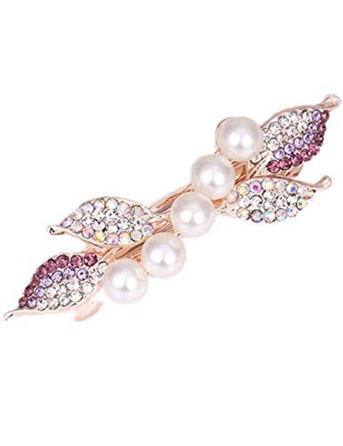 1PC Leaf Shape Hair Clip Barrettes Rhinestone Pearl Hairpin Barrette Hair Claws Women Girls Hair Styling Tool  purple