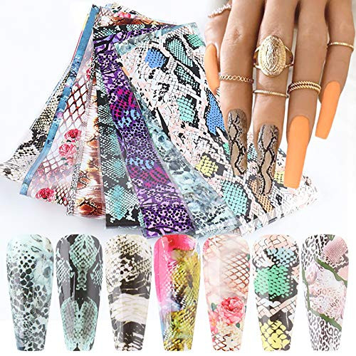 Snake Skin Nail Art Foil Transfer Decals   10 Sheets Snake Laser Nail Foil Adhesive Stickers Manicure Transfer Tips Nail Art DIY Decoration