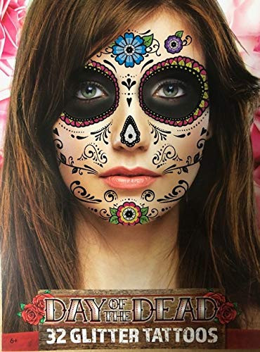 Day Of The Dead Sugar Skull Temporary Face Tattoos  Glitter Floral