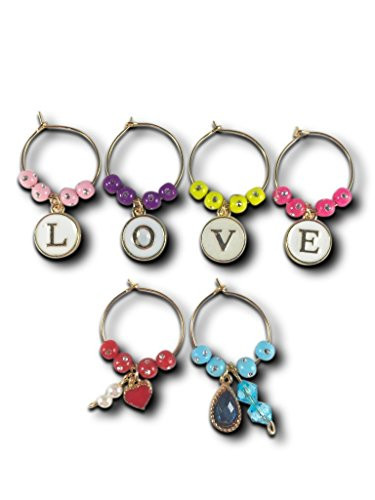 Wine Glass Charms  Love Themed Drink Markers  Gift Set of 6