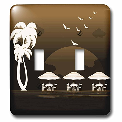 3dRose lsp 101679 2 A Beach Scene With Palm Trees In White and Purple Double Toggle Switch