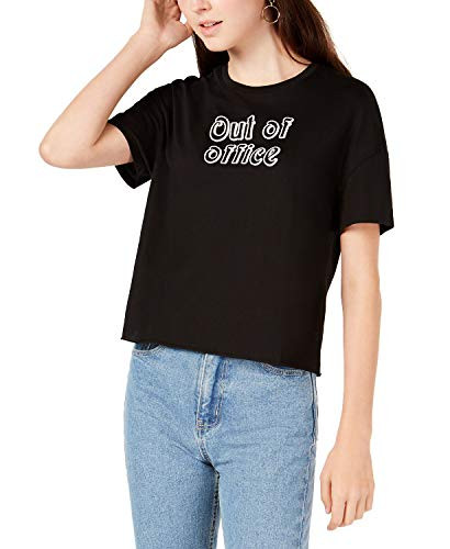 Carbon Copy Womens Juniors Out of Office Embroidered Slogan T Shirt Black M