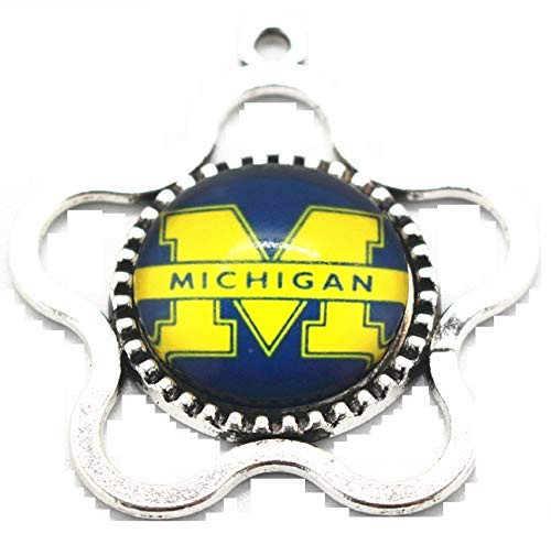 BAS Michigan Wolverines Flower Shaped Dangle Charm Glass Pendant 1 inch by 1 inch