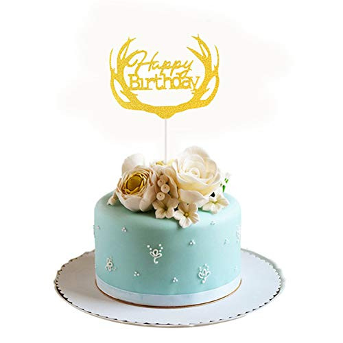LEBERY Happy Birthday Cake Topper  Gold Glitter Birthday Cake Topper Cupcake Topper  Birthday Cake Pick Cupcake Pick for Birthday Cake Decoration Birthday Party Supplies
