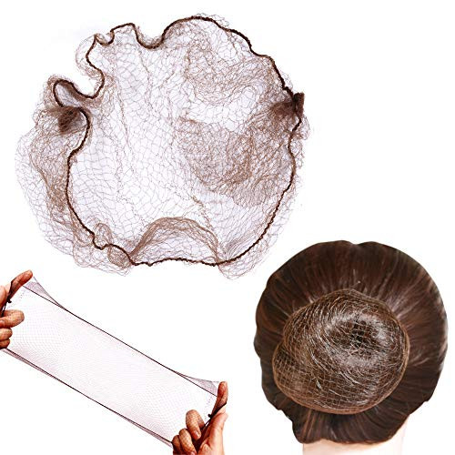 50pcs Hairnet Hair Net For Bun Invisible Elastic Edge Mesh 20inch 50cm  Bulk Packing Brown