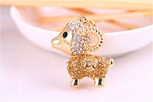JewelBeauty Lamb Sheep Fortune Coin Goat Charm Pendant Crystals Rhinestones Purse Car Bag Keyring Key Chain  Gold