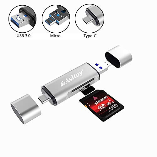 Type C Card Reader USB C Asltoy SD Card Reader TF USB C Card Adapter Simultaneous Read and Write Flash Memory Card Reader with OTG Function for PC MacBook Chromebook Windows  Silver