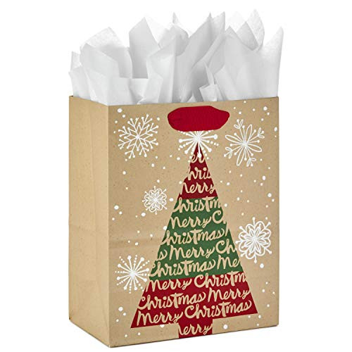 Hallmark Medium Christmas Gift Bag with Tissue Paper  Kraft Christmas Tree