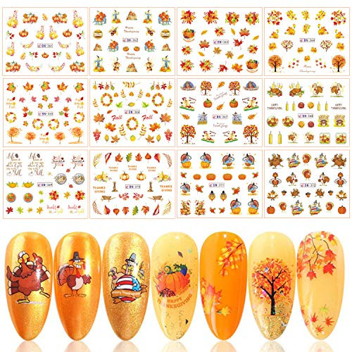 Fall Nail Art Stickers Thanksgiving Nail Decals Accessories UNIME 12 Sheets Autumn Maple Leaves Pumpkin Water Transfer Nail Stickers Adhesive Nail Tattoos for Women Girls DIY Nail Tips Decorations Fall Nail Art Stickers Thanksgiving Nail Decals Accessories UNIME 12 Sheets Autumn Maple Leaves Pumpkin Water Transfer Nail Stickers Adhesive Nail Tattoos for Women Girls DIY Nail Tips Decorations