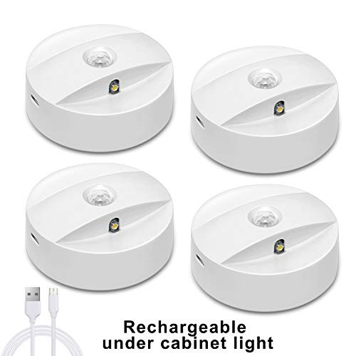 Anbock LED Closet Light Motion Sensor Cabinet Lights USB Rechargeable Under Counter Lighting 4 Pack Stairs Step Light Portable Night Light Built in Magnetic Stick-on Closet Wardrobe Drawer Cupboard