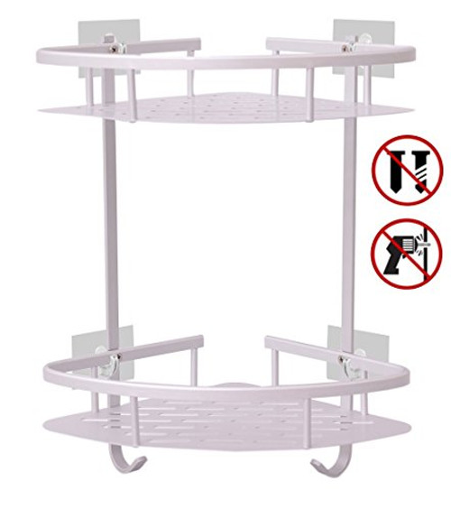 Hawsam No Drilling Bathroom Corner Shelves, Aluminum 2 Tier Shower Shelf Caddy Adhesive Storage Basket for Shampoo