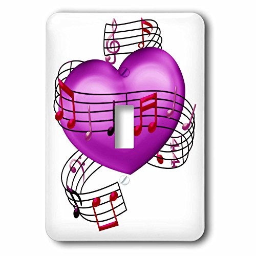 3dRose lsp 222683 1  Purple  and Pink Musical Notes Wrapped Around A Heart Illustration Single Toggle Switch  Multicolor