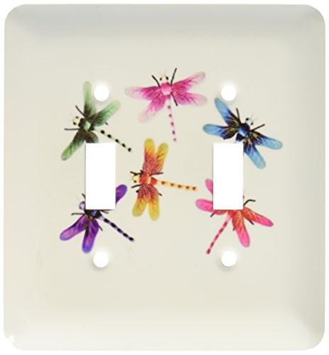 3dRose LLC lsp 109374 2 Neon Colored Dragonflies Double Toggle Switch