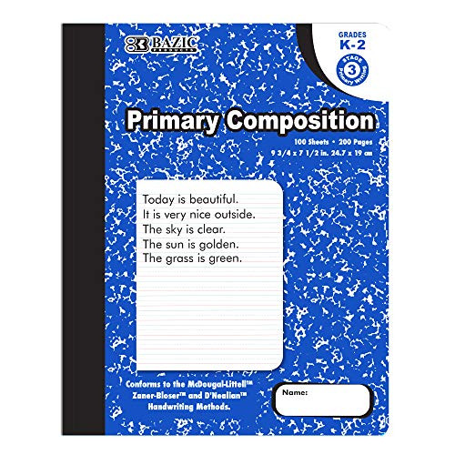 BAZIC 100 Sheets Primary Ruled Blue Marble Composition Book  Elementary Grade Comp Books Writing Journal Notebook with Lined Paper  for Kids Toddler Practice Learning  1 Pack