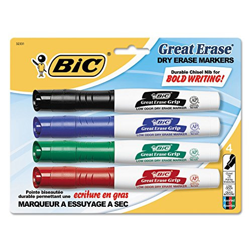 BIC Great Erase Grip Chisel Dry Erase Marker  Chisel Tip  Assorted  4 Count  GDEMP41 Ast