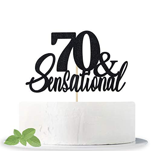 Black Glitter 70   Sensational Cake Topper  Hello 70  Cheers to 70 Years  70   Fabulous  Happy 70th Birthday Anniversary Party Decoration Supplies