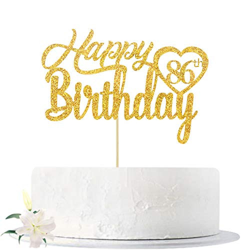 Gold Glitter Happy 86th Birthday Cake Topper  Hello 86  Cheers to 86 Years Old  Eighty six Years Old Party Decoration Supplies