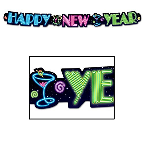 Neon Happy New Year Streamer Party Accessory  1 count   1 Pkg