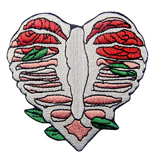 Anatomy Heart Shape Skeleton with Leaves Applique Embroidered Badge Iron On Sew On Patch