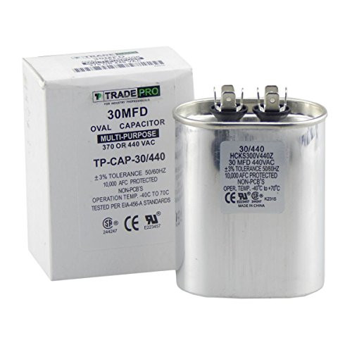 30 mfd Capacitor, Industrial Grade Replacement for Central Air-Conditioners, Heat Pumps, Condenser Fan Motors, and Compressors. Oval Multi-Purpose 370/440 Volt - by Trade Pro