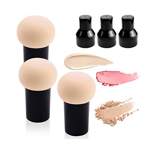 Mushroom Makeup Sponge Cosmetic Blender Puff Latex Free Face Sponge Beauty Puff Makeup Brush Sponge with Handle Case for Concealer BB Cream Foundation Makeup Tools  3 Pack  Skin Color