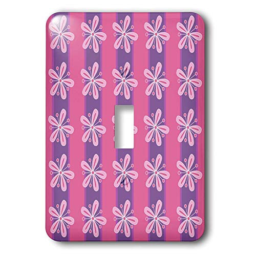 3dRose lsp 39727 1 Cherry Mocha Pink Flowers On Purple Stripes Single Toggle Switch